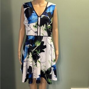 Floral Sleeveless Dress - Blue and Green